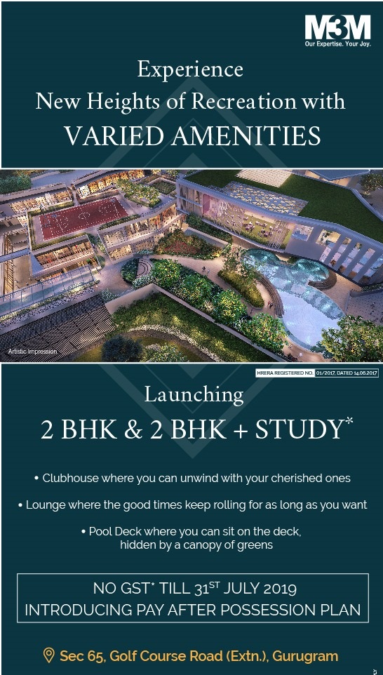 Launching 2 BHK and 2 BHK + study at M3M Heights 65th Avenue in Gurgaon